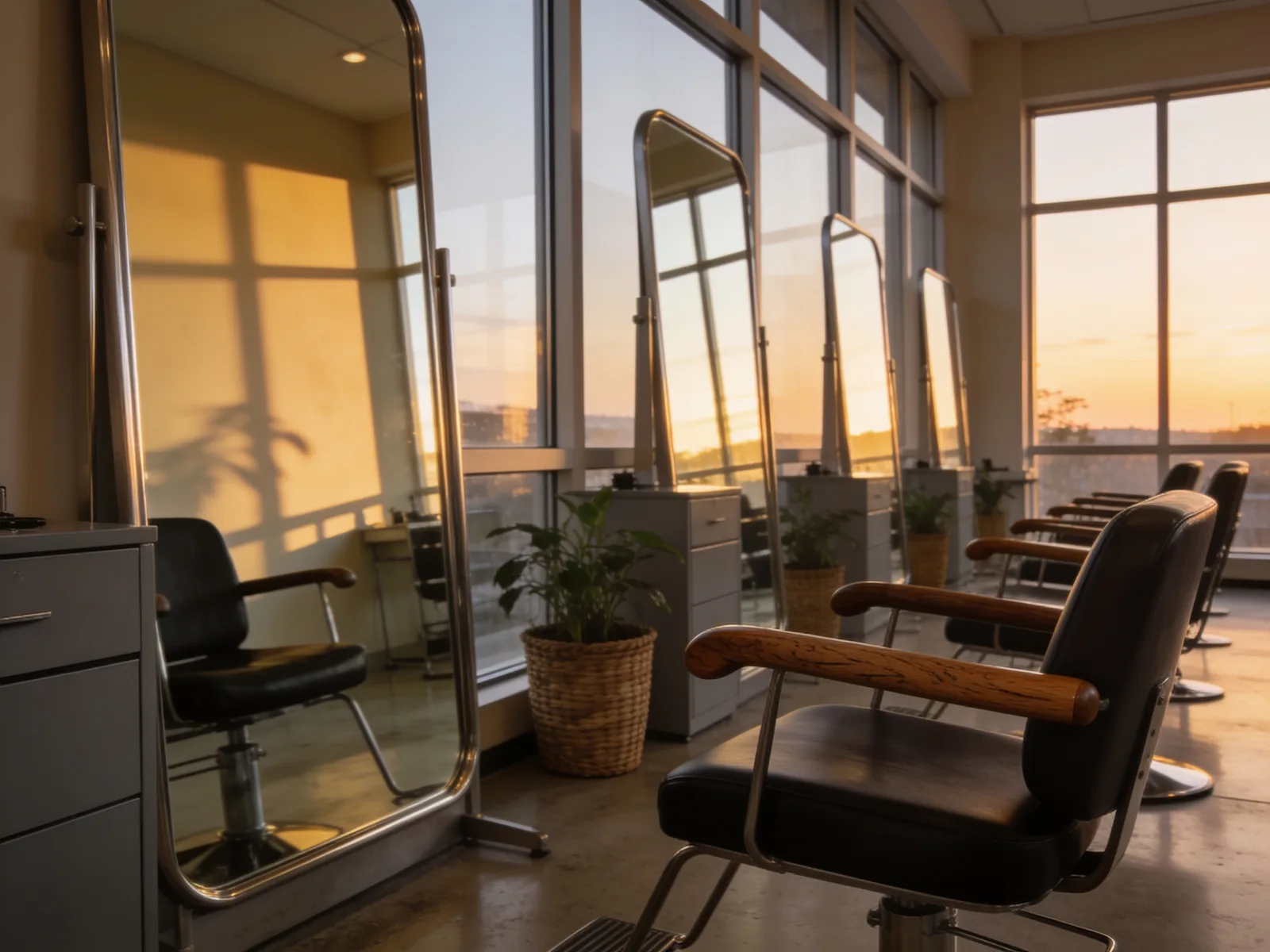 Een lege salon bij zonsondergang